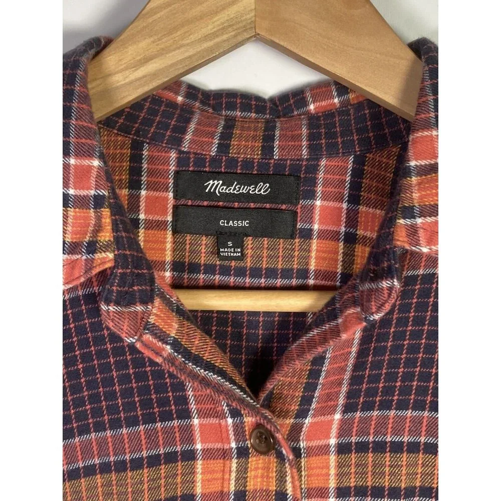 Madewell women's flannel shirt size S plaid navy and rust - Picture 3 of 6